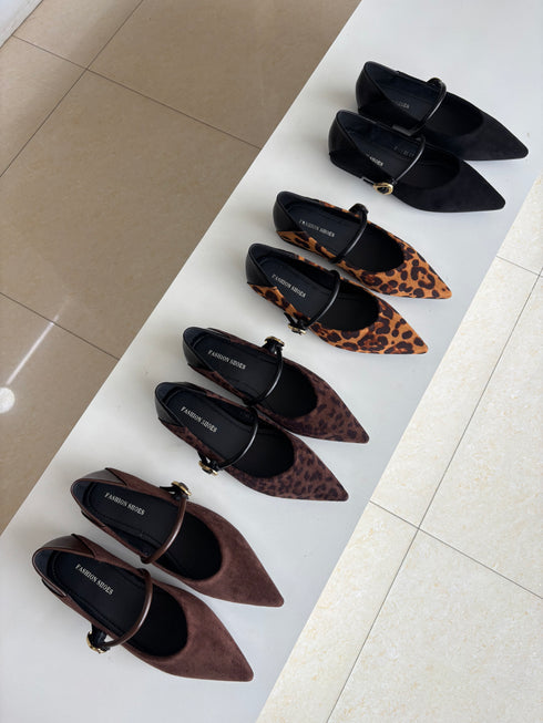 Pointy Toe Ballet Flat with Buckle Straps